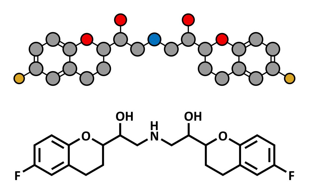 Nebivolol beta blocker hypertension drug, chemical structure.