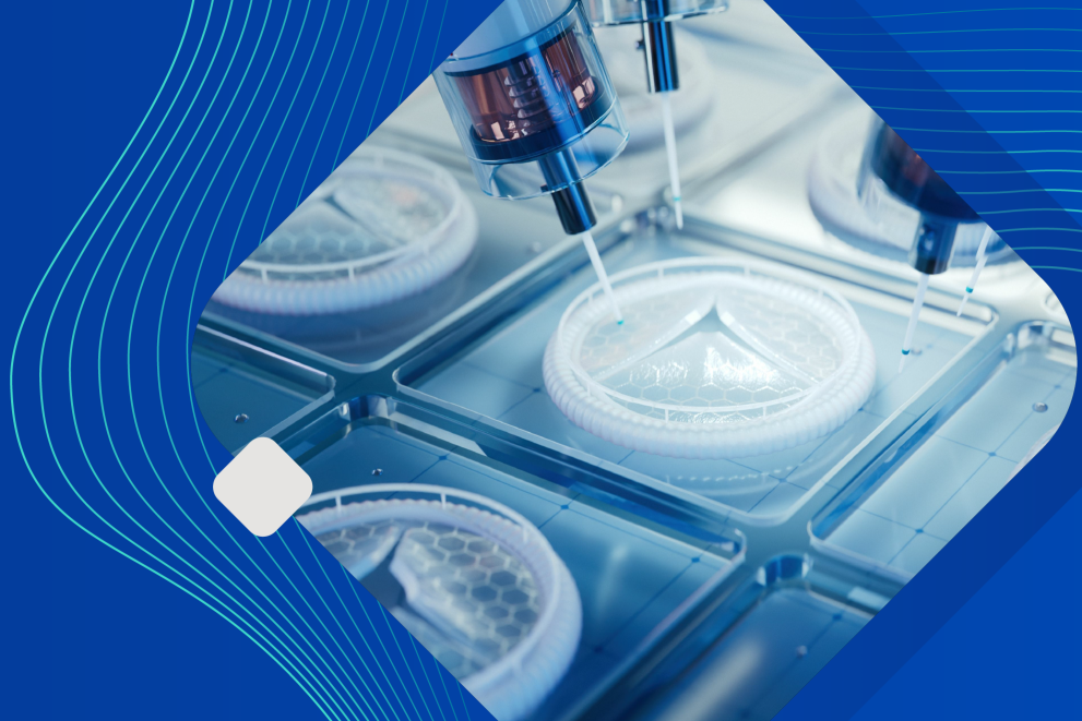 Bioprinting Technology Concept. Advanced Medical Printer Producing Artificial Heart Valves with Biopolymers.