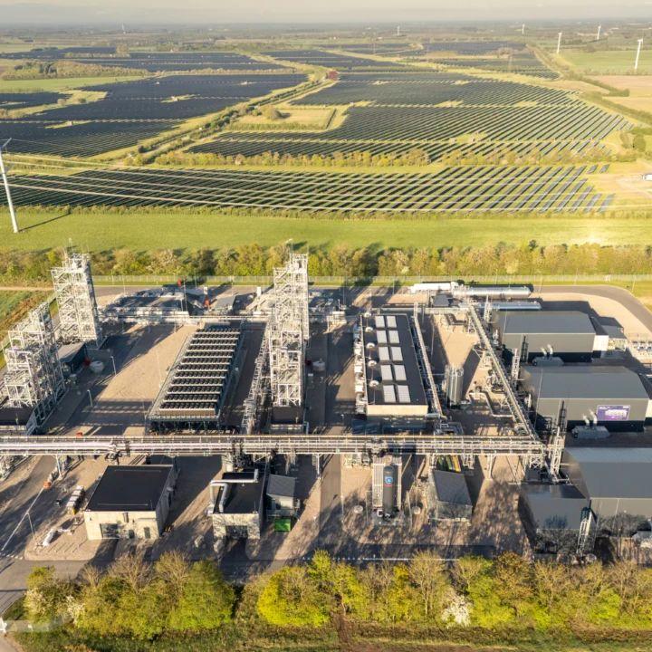 Aerial view of the Måde Power-to-X facility near the coast