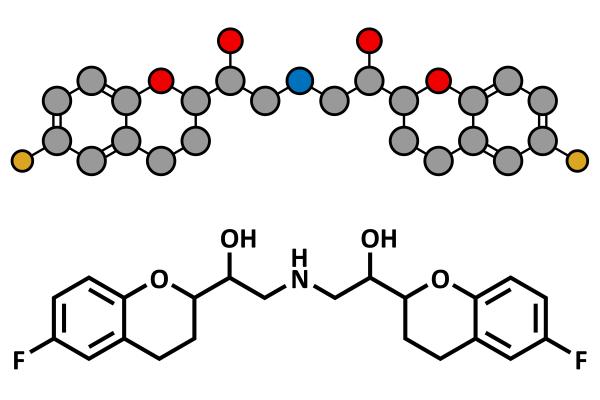 Nebivolol beta blocker hypertension drug, chemical structure.